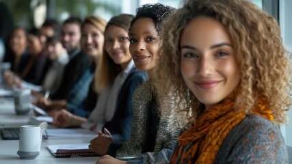 A person with curly hair stands among a crowd, great for social settings and community scenes