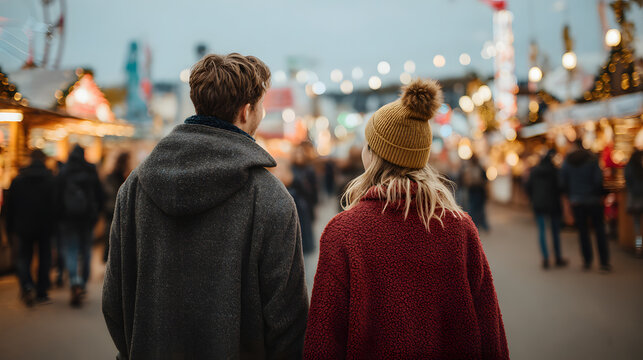 Couple enjoying a festive day at a Christmas market
