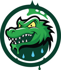 Obraz premium Fierce green alligator head with spiky green border and water droplets