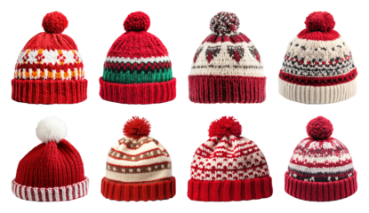PNG Colorful knitted winter hats, element set on transparent background