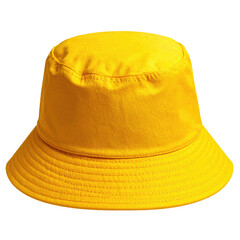 A vibrant yellow bucket hat, isolated with a slight shadow, showcasing its shape