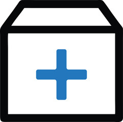 Obraz premium Blue plus sign inside a white box with black outline isolated on white background