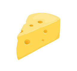 Piece of cheese isolated on white background. Vector cartoon flat illustration. 