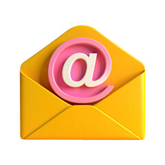 3D rendering of a vibrant yellow envelope partially open, revealing a pink email symbol