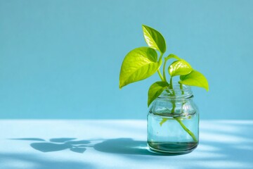 Young green plant growing in water inside a glass jar, symbolizing new life, sustainable growth, and eco friendly concepts