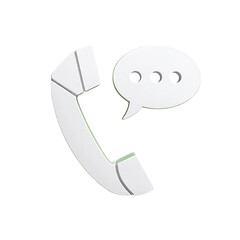 White landline receiver beside a speech bubble with three dots on black backdrop