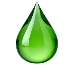 Realistic, translucent green water droplet isolated on a pure black background