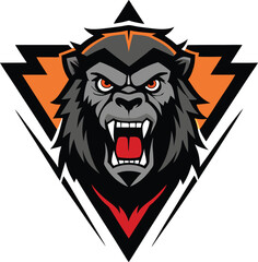 Fierce grizzly bear head emblem with sharp geometric design