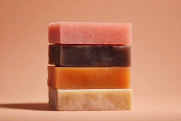 Stacked natural bar soaps offering eco friendly cleansing and body care, focusing on hygiene without plastic packaging