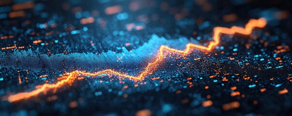 Abstract digital graph representing stock market data in blue and orange tones
