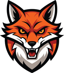 Fierce orange fox head with sharp teeth and intense eyes