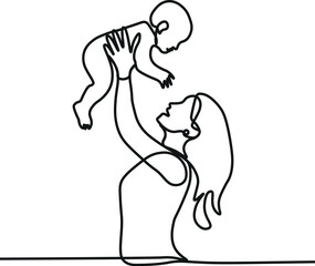 Mother and baby line art style vector illustration, mothers day celebration background