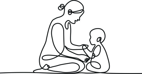 Mother and baby line art style vector illustration, mothers day celebration background