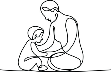 Mother and baby line art style vector illustration, mothers day celebration background