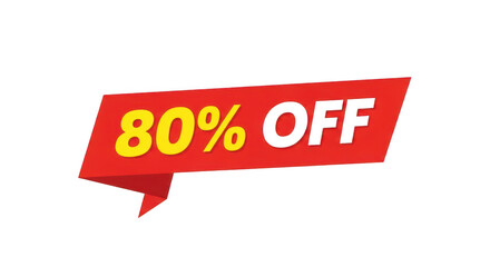 Obraz premium Red banner with eighty percent off isolated on transparent background