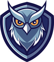 Fierce owl emblem with sharp eyes on a shield background