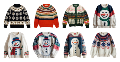 PNG Colorful festive winter sweaters, element set on transparent background