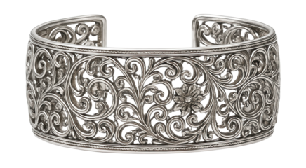 Intricate filigree silver cuff bracelet.