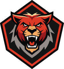 Fierce red bear mascot logo with sharp teeth and angry eyes
