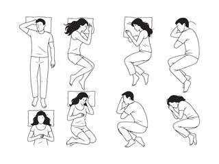 Human Resting and Sleeping Poses Outline Set