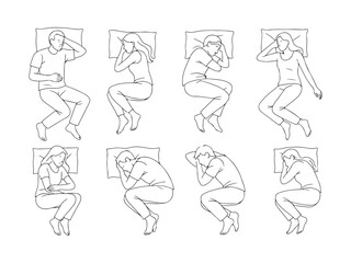 Line Drawing of Man and Woman in Bed Sleeping Posture