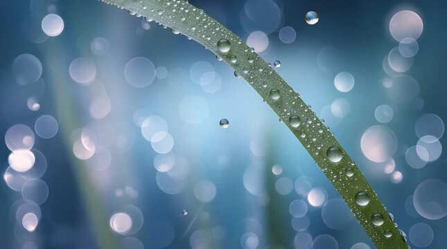 Colorful dragonfly resting on dewy grass blade with bokeh background