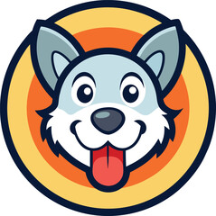Happy cartoon dog face with tongue out in a circle