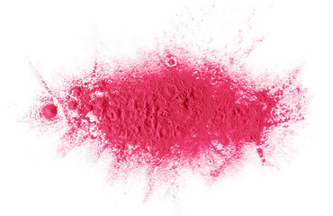 Acai powder pile isolated on white background, top view	