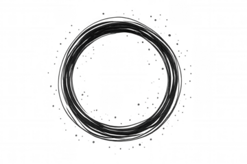 Hand drawn black scribble circle frame design element on transparent background, abstract grunge texture effect