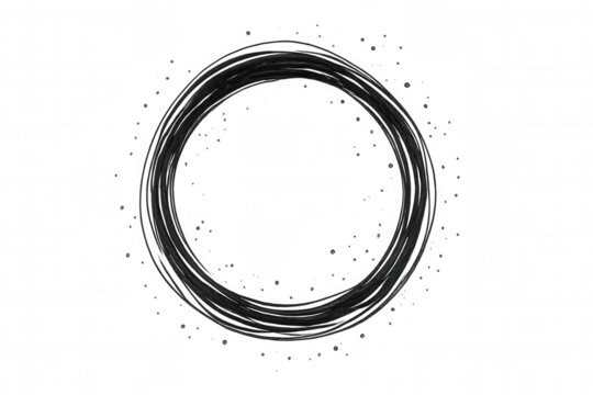Hand drawn black scribble circle frame design element on transparent background, abstract grunge texture effect