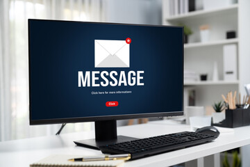 Email notification message showing on computer screen brisk. Digital marketing message information text from business to customer client