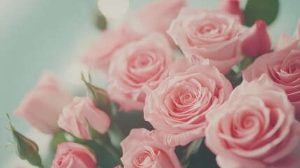 Fototapeta premium Pink roses in a soft focus setting for a serene floral arrangement display