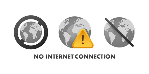 Fototapeta premium Globe and warning icons indicating internet connection problems