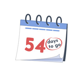 54 days to go sign on calendar page vector art illustration. Vector calendar icon emoji. Representing countdown deadline