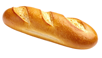 Golden loaf of bread with slash marks, cut open to show fluffy, airy interior