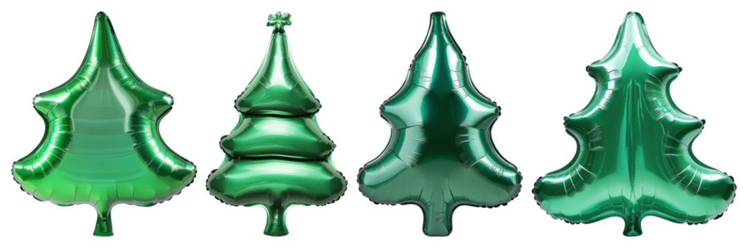 PNG Festive green tree balloons, element set on transparent background - Powered by Adobe