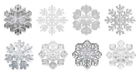 PNG Intricate crystal snowflake designs, element set on transparent background