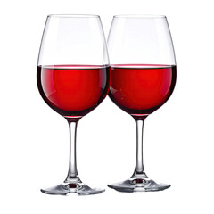 Two stemmed glasses filled with a rich red liquid, likely wine, against a dark backdrop