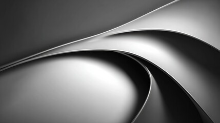 Curved Metallic Shapes Create a Modern, Abstract Design in Grayscale Tones With Smooth Textures and Dynamic Lines
