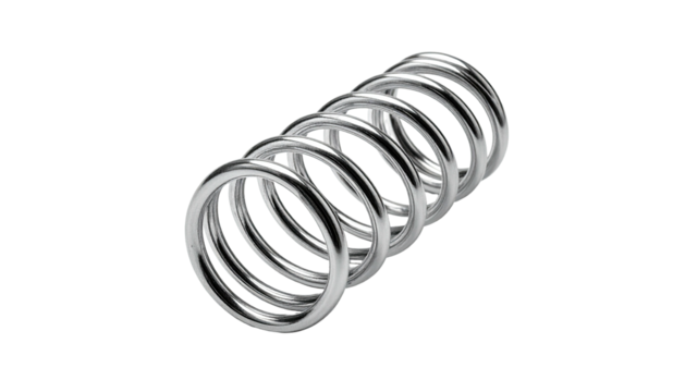 Close-up view of a shiny, metallic coil spring against a stark black background