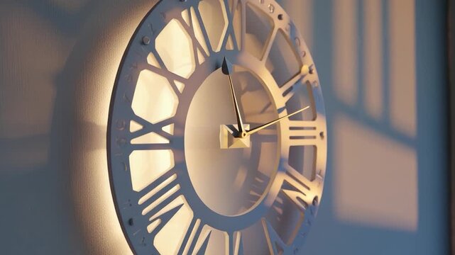 Video clip A large white clock on a wall, providing a simple and functional time-keeping solution