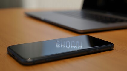 Portable external hard drive and laptop on a wooden desk