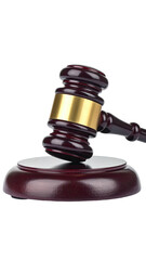 Wooden gavel and sound block, detailed, shot at eye-level against a black background