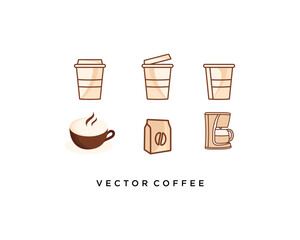 Coffee vector icon brown | cup, glass, packaging, coffee maker