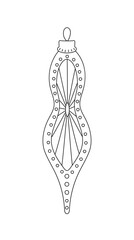 Christmas tree festive decor bauble simple doodle outline hand drawn vector illustration for winter holidays seasonal greeting card, invitations, banner, decor, stickers