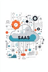 Colorful SaaS Cloud Representing Network and Technology Integration