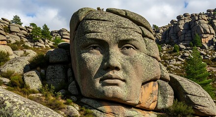 Obraz premium Stone Face Sculpture in Kazakhstans Bayanaul National Park.