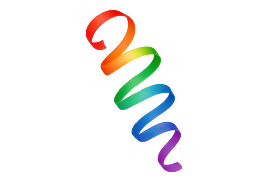 Rainbow colored ribbon swirling on transparent background