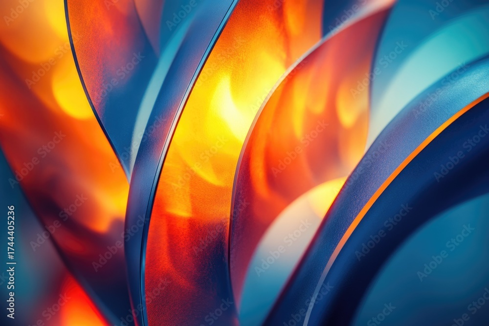 Wall mural vibrant abstract flow of warm orange light intertwined with cool blue forms, creating dynamic contra