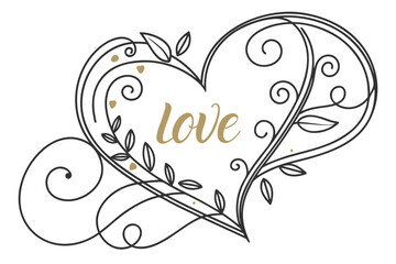 Minimal heart outline with gold accent typography, luxury modern vector for romantic greeting designs.

